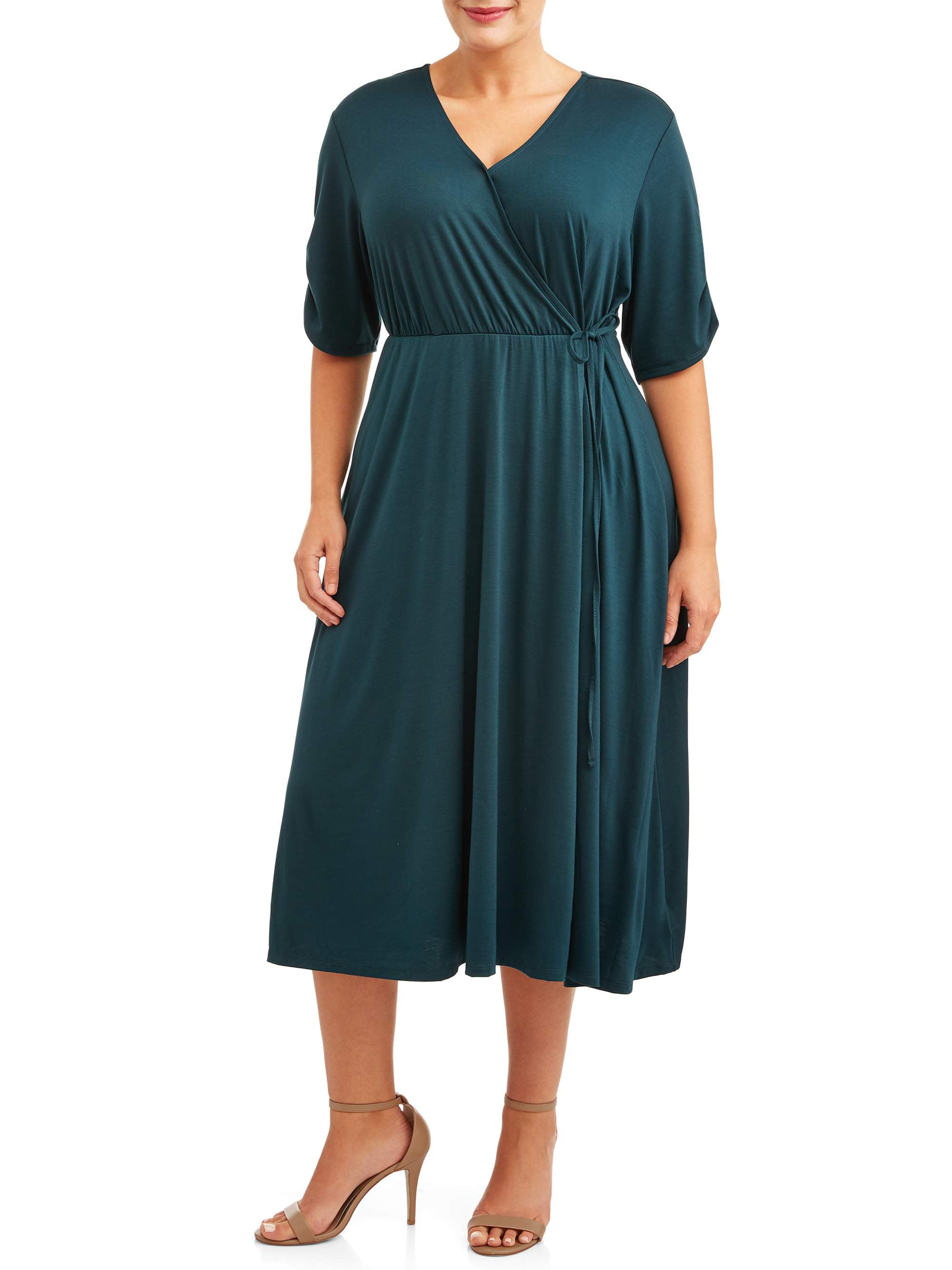 Terra \u0026 Sky Women's Plus Size Midi Faux Wrap Dress - Walmart.com